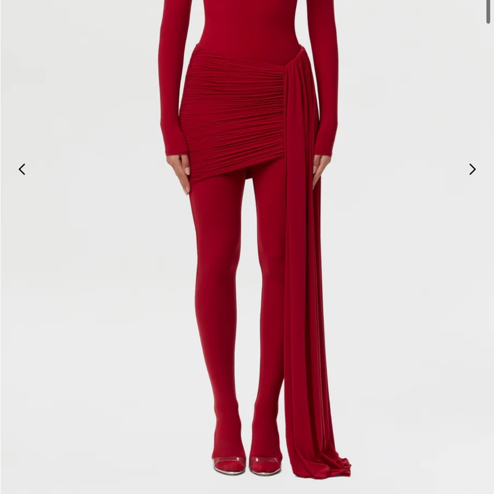 naked wardrobe Red Asymmetric Ruched High-Low Mini Skirt